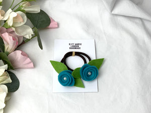 Rose Hair Band - Blue, Brown Elastic