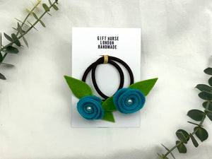 Rose Hair Band - Blue, Brown Elastic