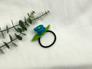 Rose Hair Band - Blue, Brown Elastic