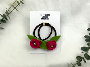 Rose Hair Band - Pink, Brown Elastic