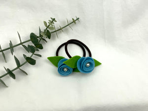 Rose Hair Band - Pastel Blue, Brown Elastic