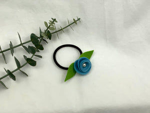 Rose Hair Band - Pastel Blue, Brown Elastic