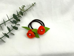 Rose Hair Band - Orange, Brown Elastic