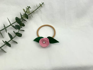 Rose Hair Band - Pastel Pink, Blonde Elastic