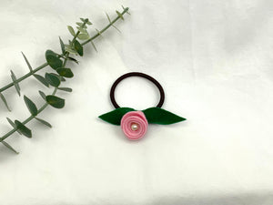 Rose Hair Band - Pastel Pink, Brown Elastic