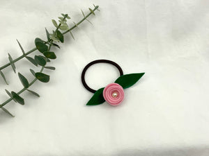 Rose Hair Band - Pastel Pink, Brown Elastic